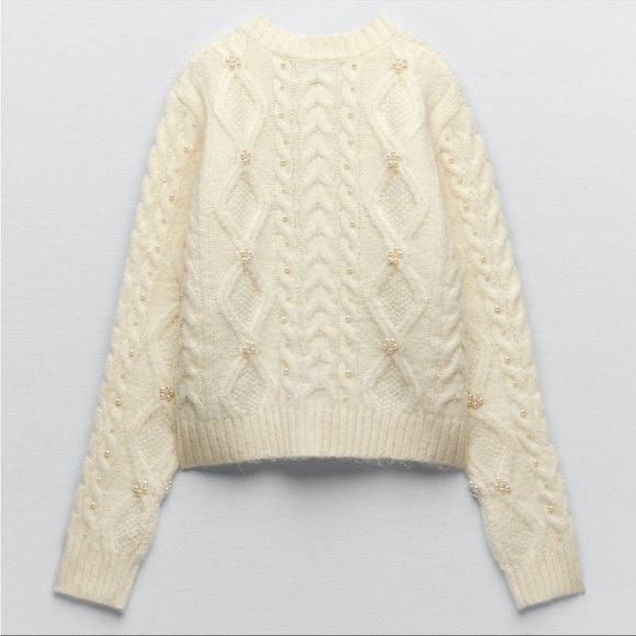 Zara Sweaters New Zara Knitwear Pearl Rhinestone Jewel Button Cable